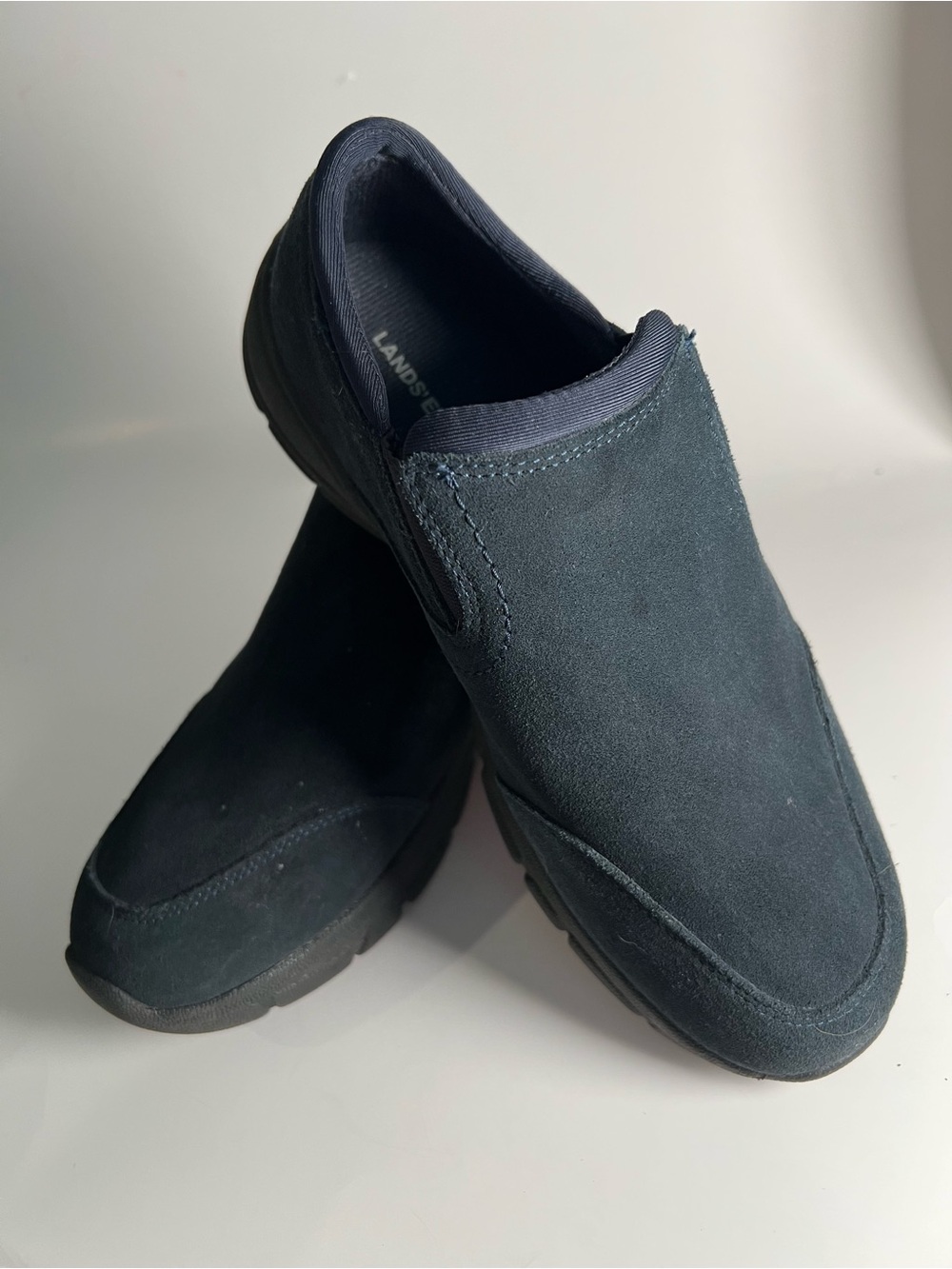 Women’s Lands' End Navy Suede Slip-On Shoes with Durable Rubber Sole Size 6.5